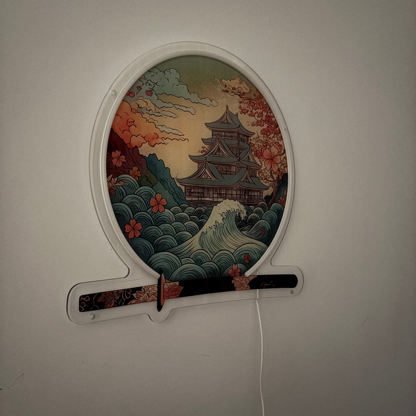 LED Sign Japanese Castle (Ukiyo-e Inspired), Japan Wall Art.