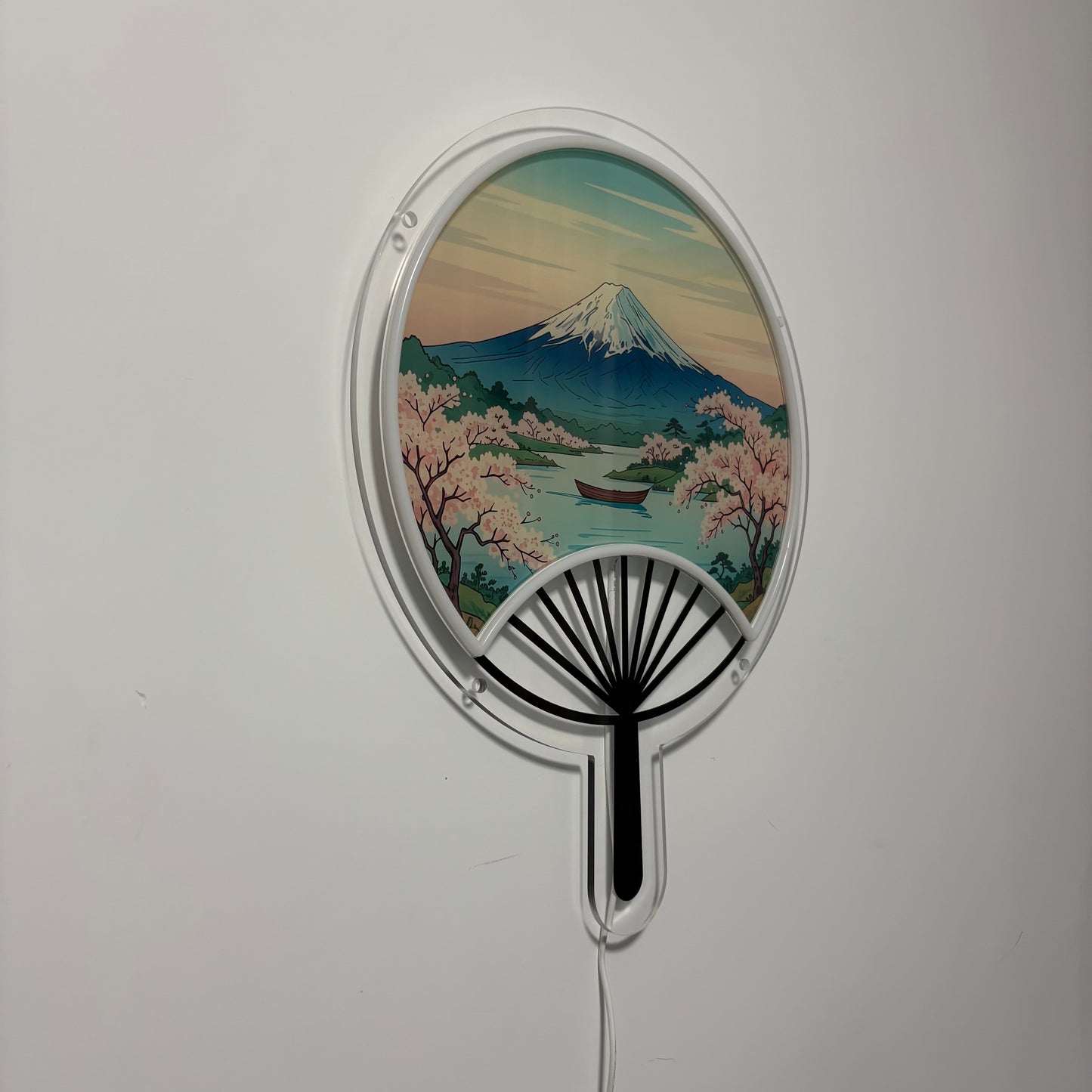 Neon LED Sign Japanese Fan Mount Fuji, Ukiyo-e Inspired, Japan Wall Art.