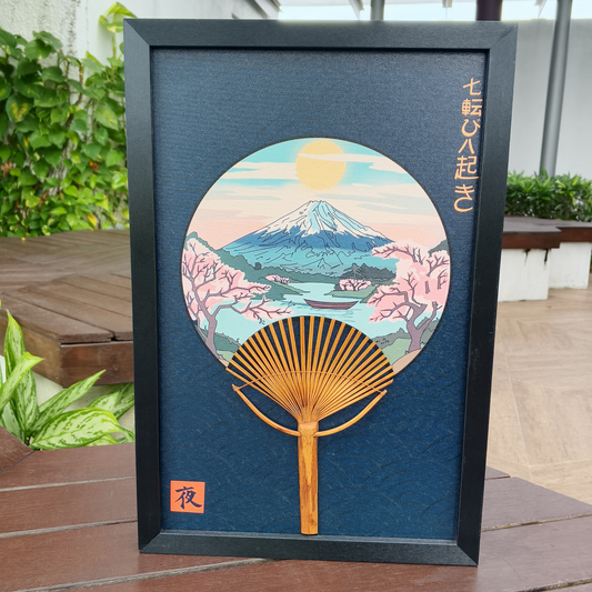 Tableau Éventail japonais Mont Fuji modèle "Soleil Levant" / Art mural LED par David Emma-Gabriel