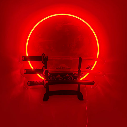 Mont Fuji inspiration Ukiyo-e, Lune Rouge | Art mural néon LED