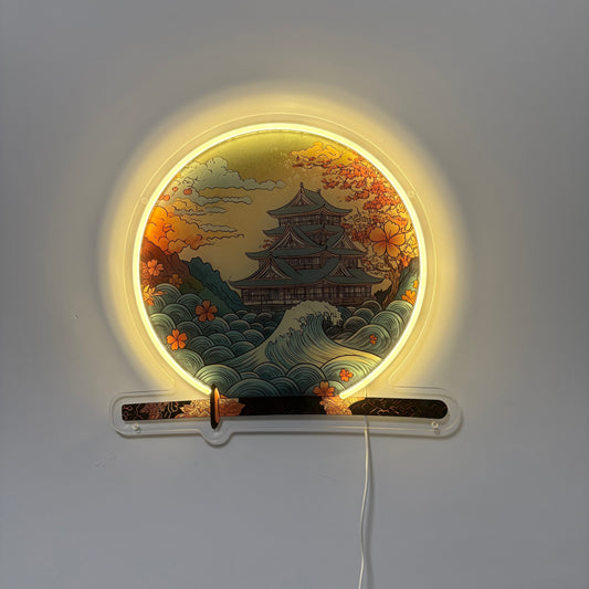 Château japonais — inspiration Ukiyo-e | Art mural néon LED