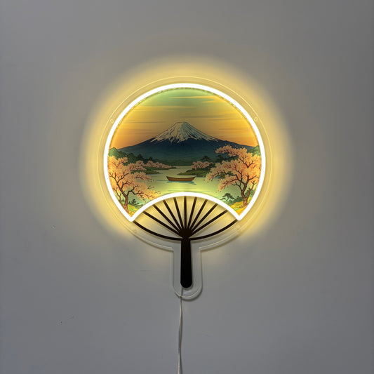 Éventail japonais Mont Fuji inspiré Ukiyo-e / Art mural néon LED