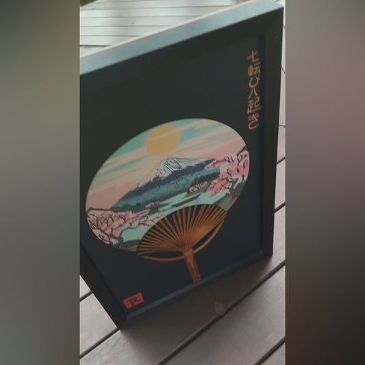 Tableau Éventail japonais Mont Fuji modèle "Soleil Levant" / Art mural LED par David Emma-Gabriel